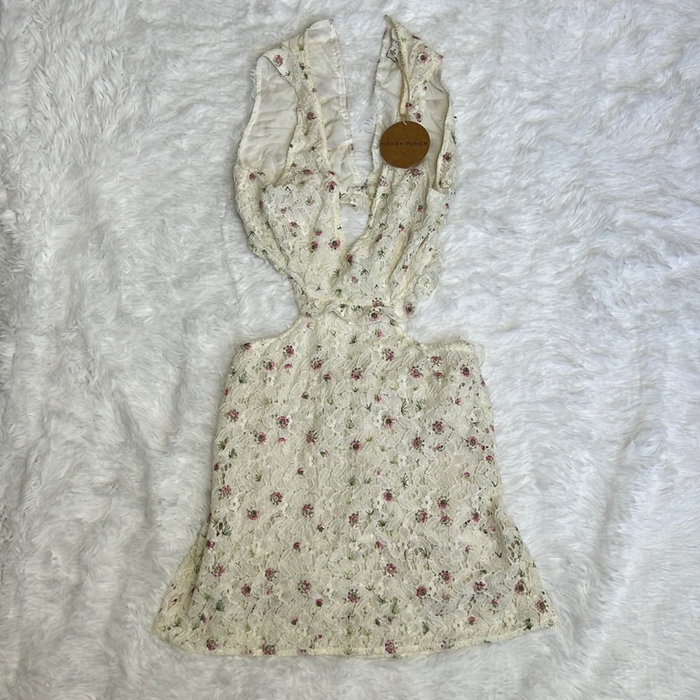 Honey Punch lace short dress with cutโ out sides